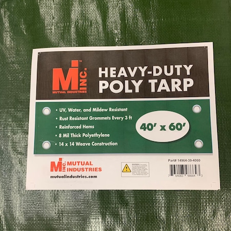 Mutual Industries Tarp, Green, Polyethlene 14964-39-4060